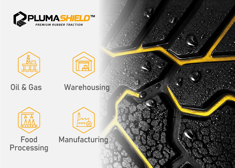 PlumaShield™ 橡胶牵引外底技术显示安全鞋的防滑性、耐油性和耐用性